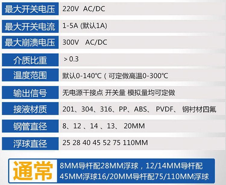 硫酸浮球液位计技术参数对照表