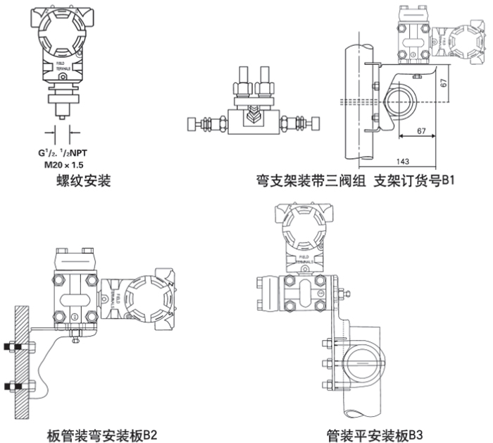 3151压力变送器安装方式示意图