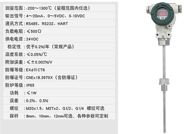 液体温度变送器技术参数对照表