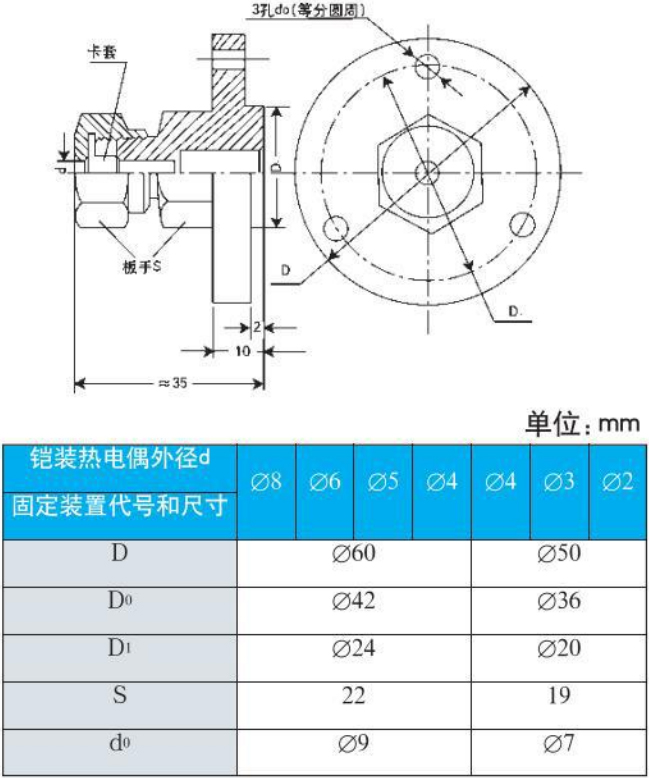 r型热电偶法兰安装尺寸图