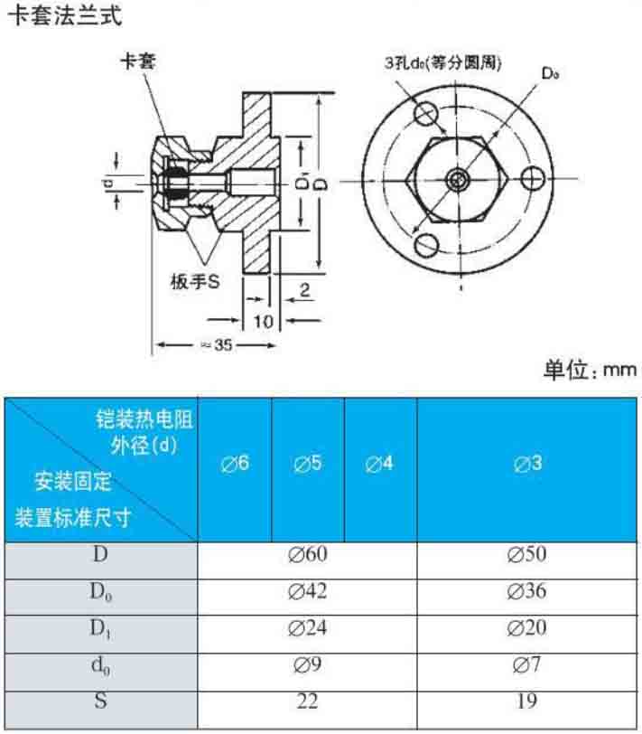 wzp热电阻卡套法兰式安装尺寸图